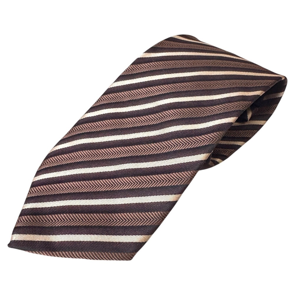 GUCCI Italy Striped Brown Beige Silk Necktie Men's Designer Fashion
